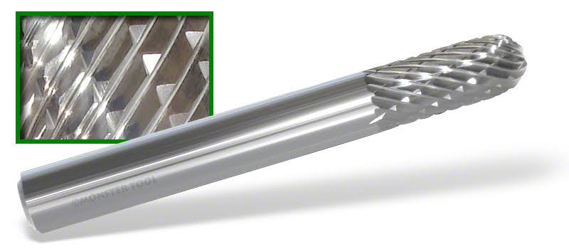 5/8x22 Dia. x 1x22 Burr Length x 1/4x22 Shank Dia. Carbide Burr, Cylinder Shape with Radius C26213