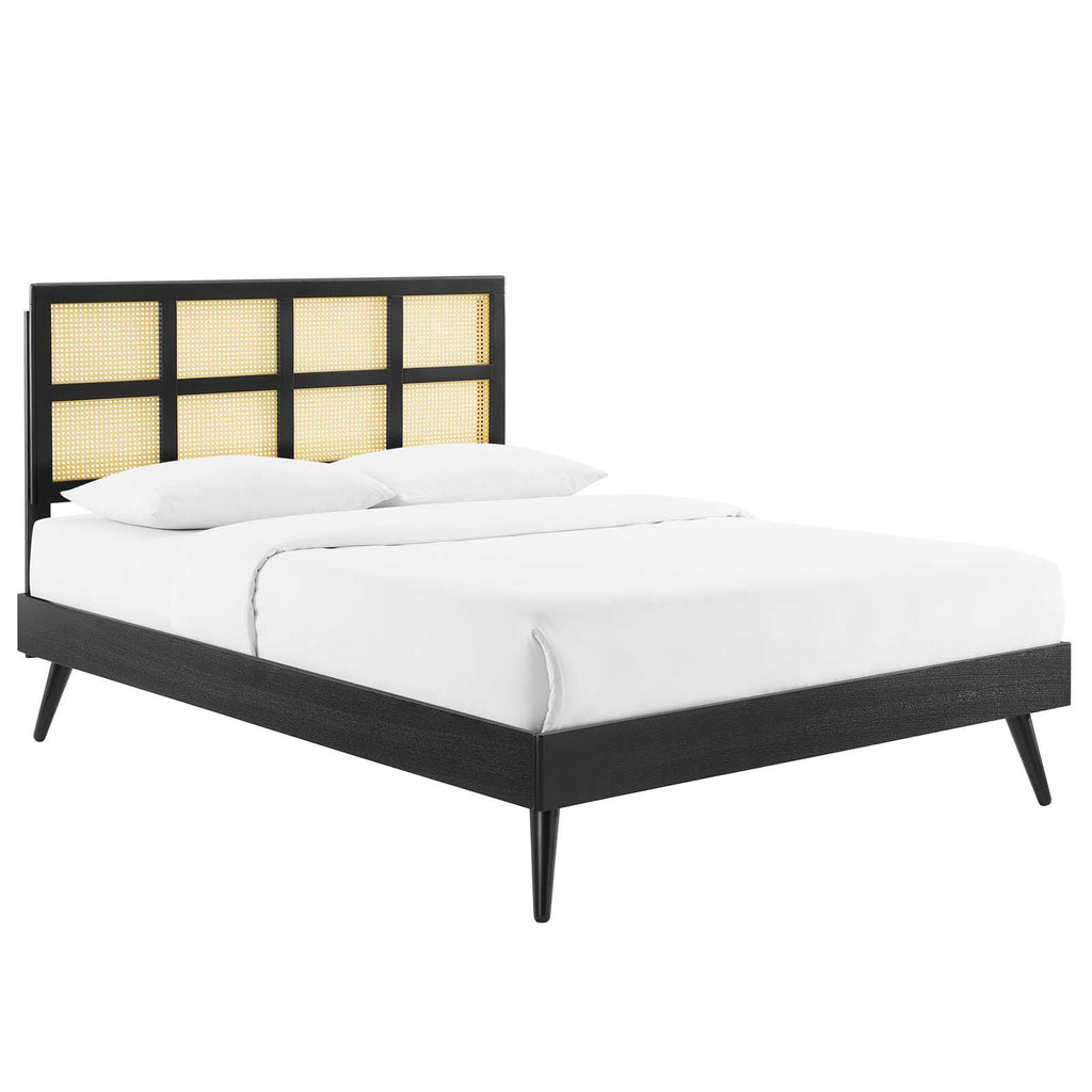 Black Cane and Wood Queen Platform Bed K41295