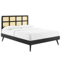 Black Cane and Wood Queen Platform Bed K41295