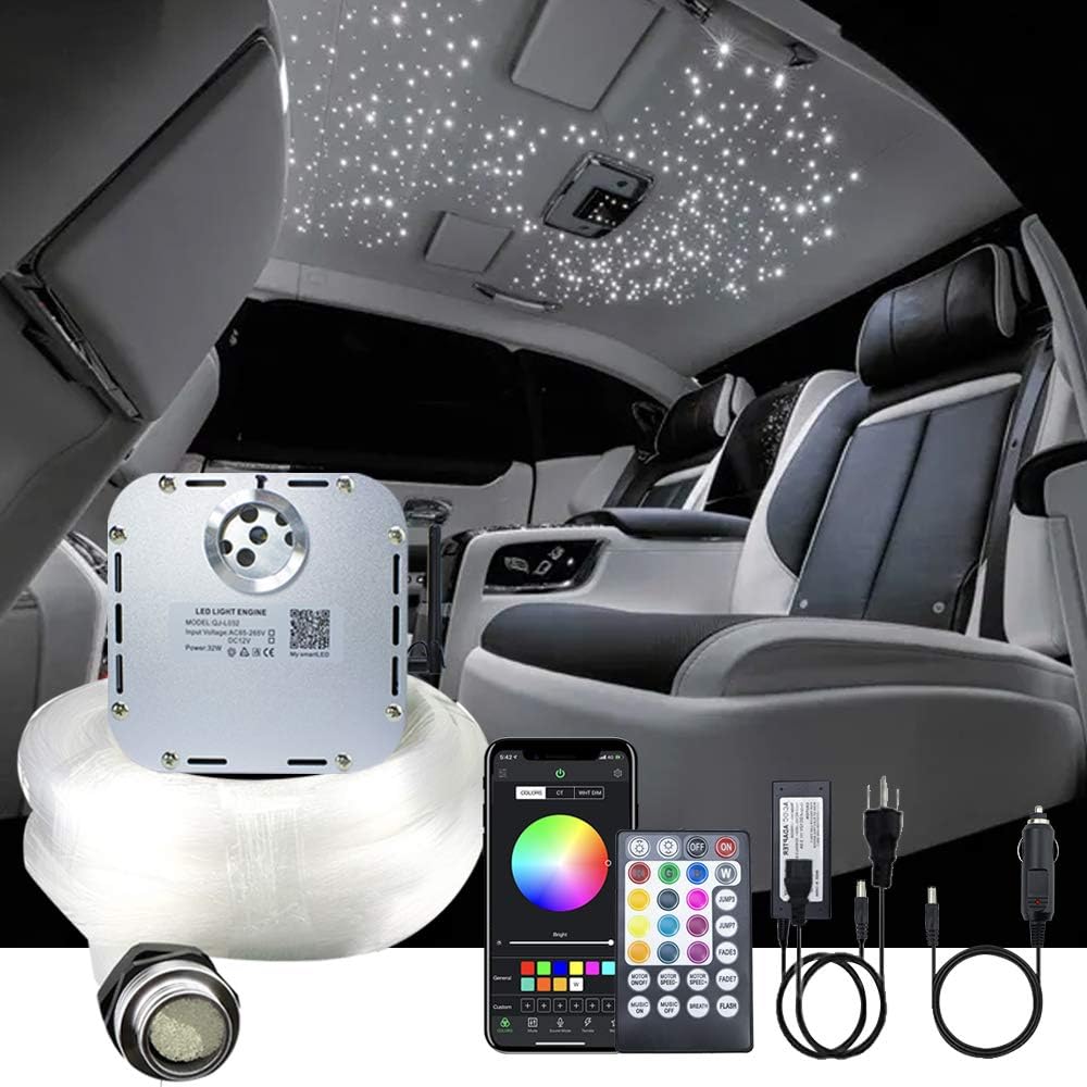 32W RGBW Fiber Optic Lights Kit Star Ceiling Sky Light 16.4ft/5m 1330pcs Mixed Fibers E97182