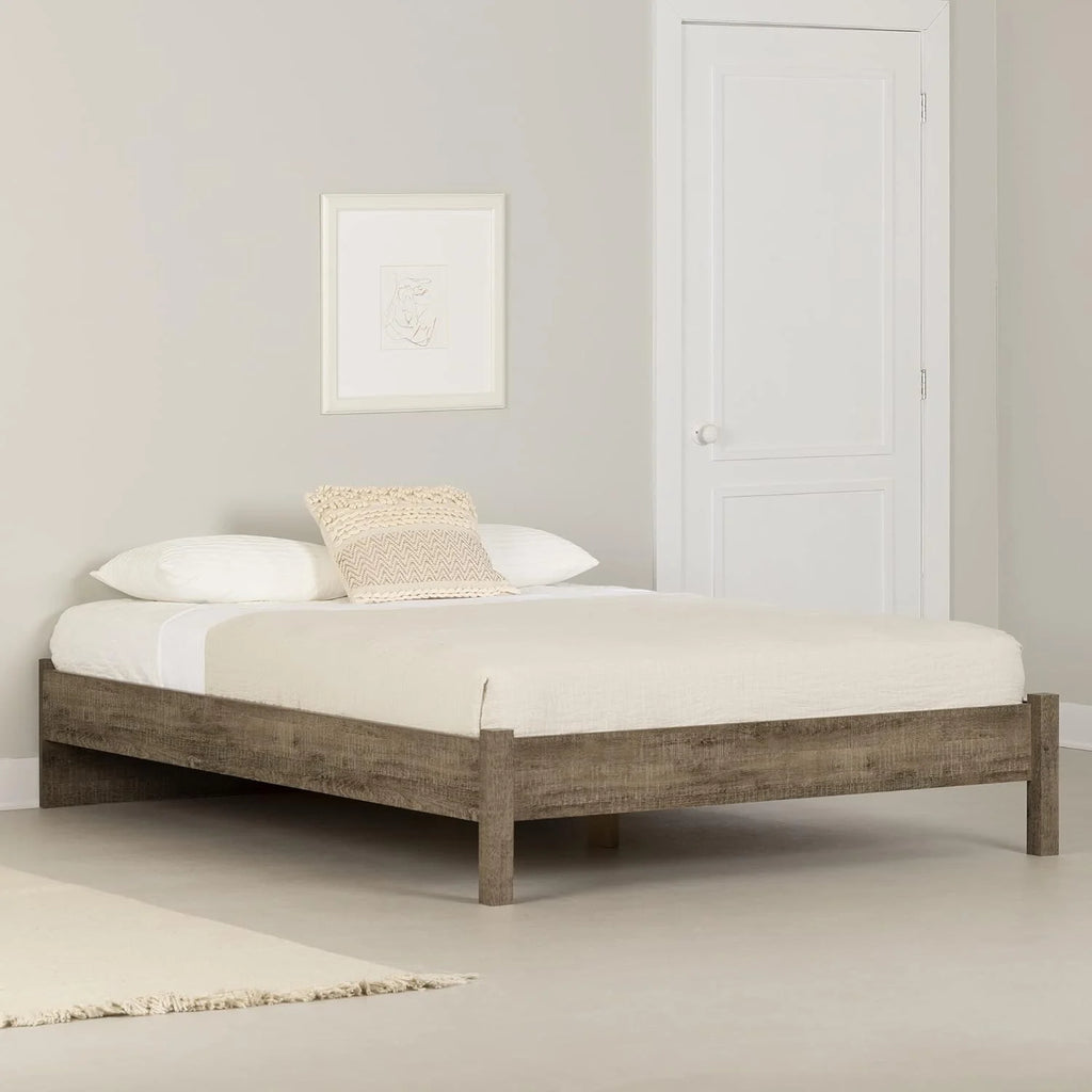 Queen Weathered Oak Platform Bed T234