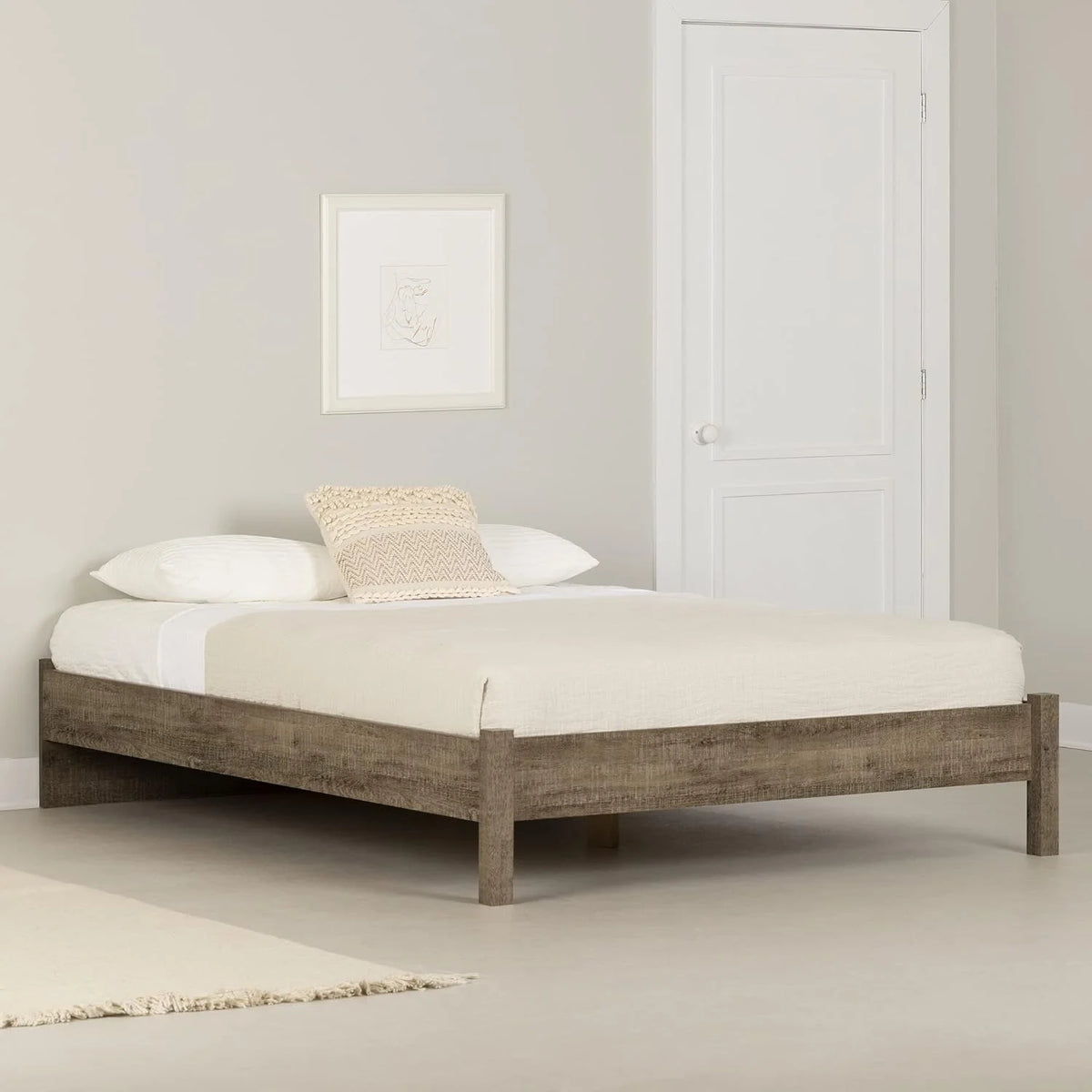 Queen Weathered Oak Platform Bed T234