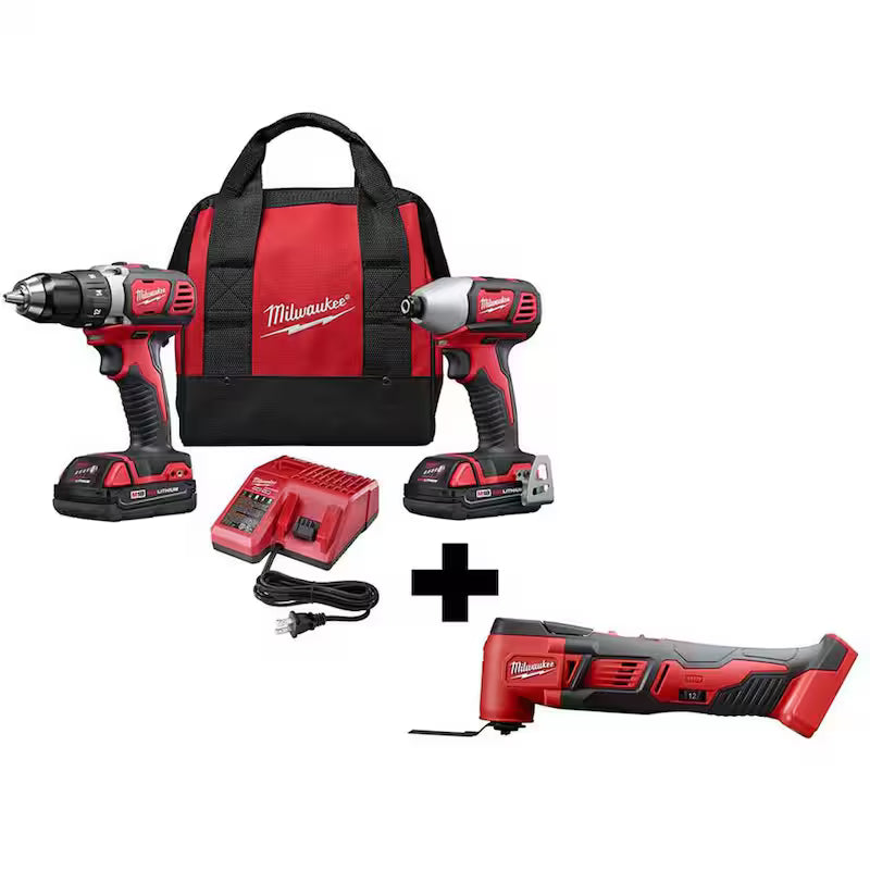 18V Cordless Drill Driver Impact Driver Multi-Tool Combo Kit 3-Tool X96044