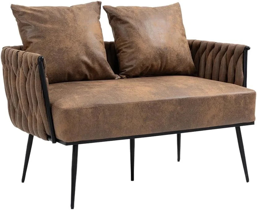 Green Velvet Tufted Armchair with Metal Legs and 2 Couch Pillows E9403