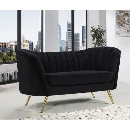 Velvet Black Round Arm Loveseat S62041