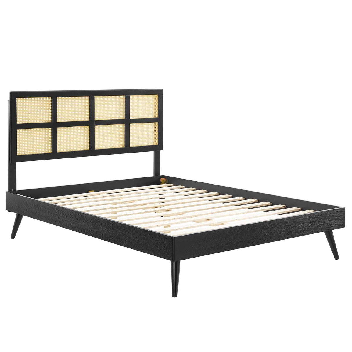 Black Cane and Wood Queen Platform Bed K41295