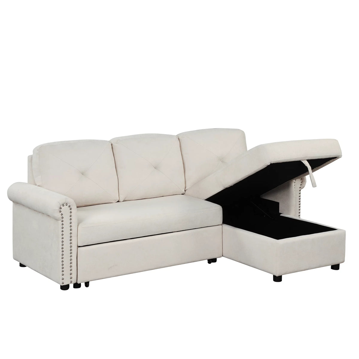 Velvet L Shaped Convertible Sleeper Sofa with Storage Chaise J94013