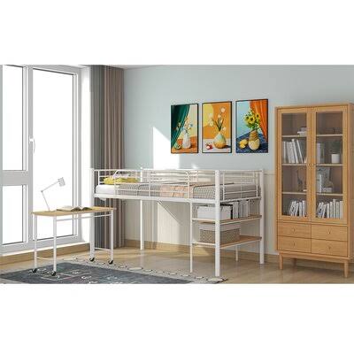 White Twin Loft Bed with Built-in Desk C9014