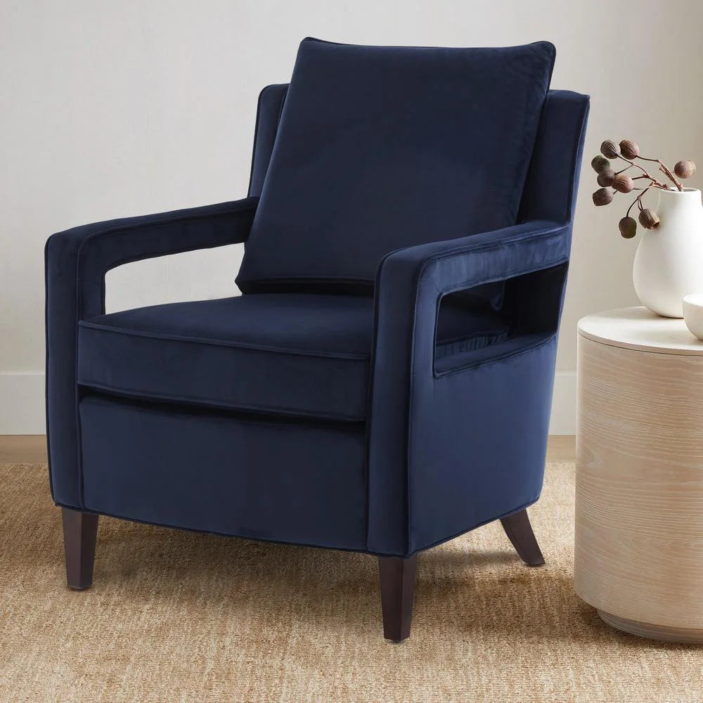 Navy Blue Velvet Accent Arm Chair with Brown Legs U677624