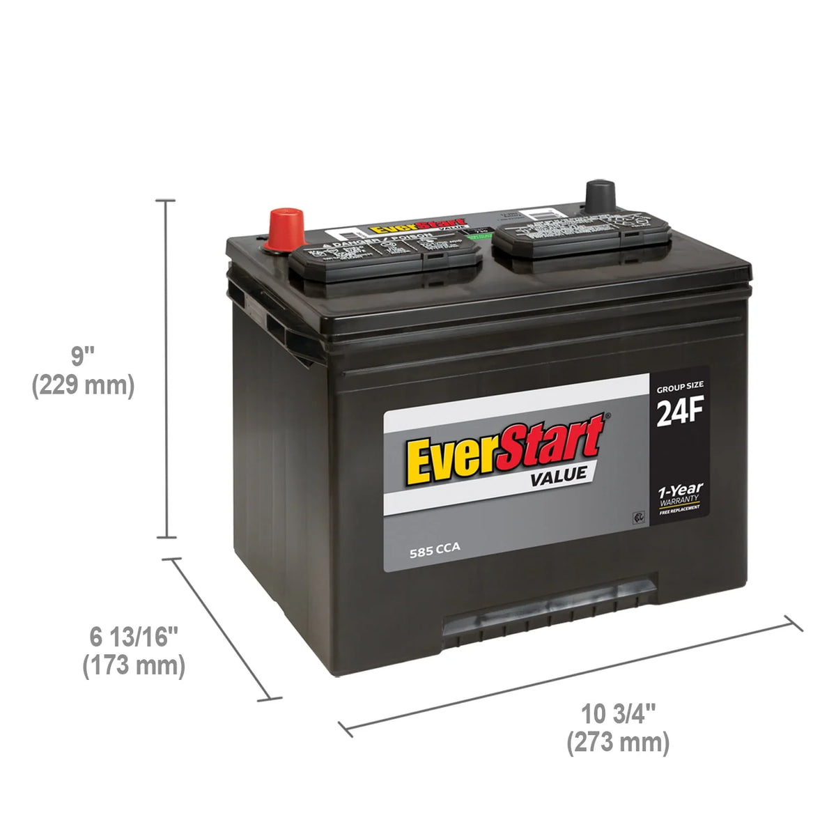 Lead Acid Automotive Battery Group Size 24F 12 Volt 585 CCA H30110