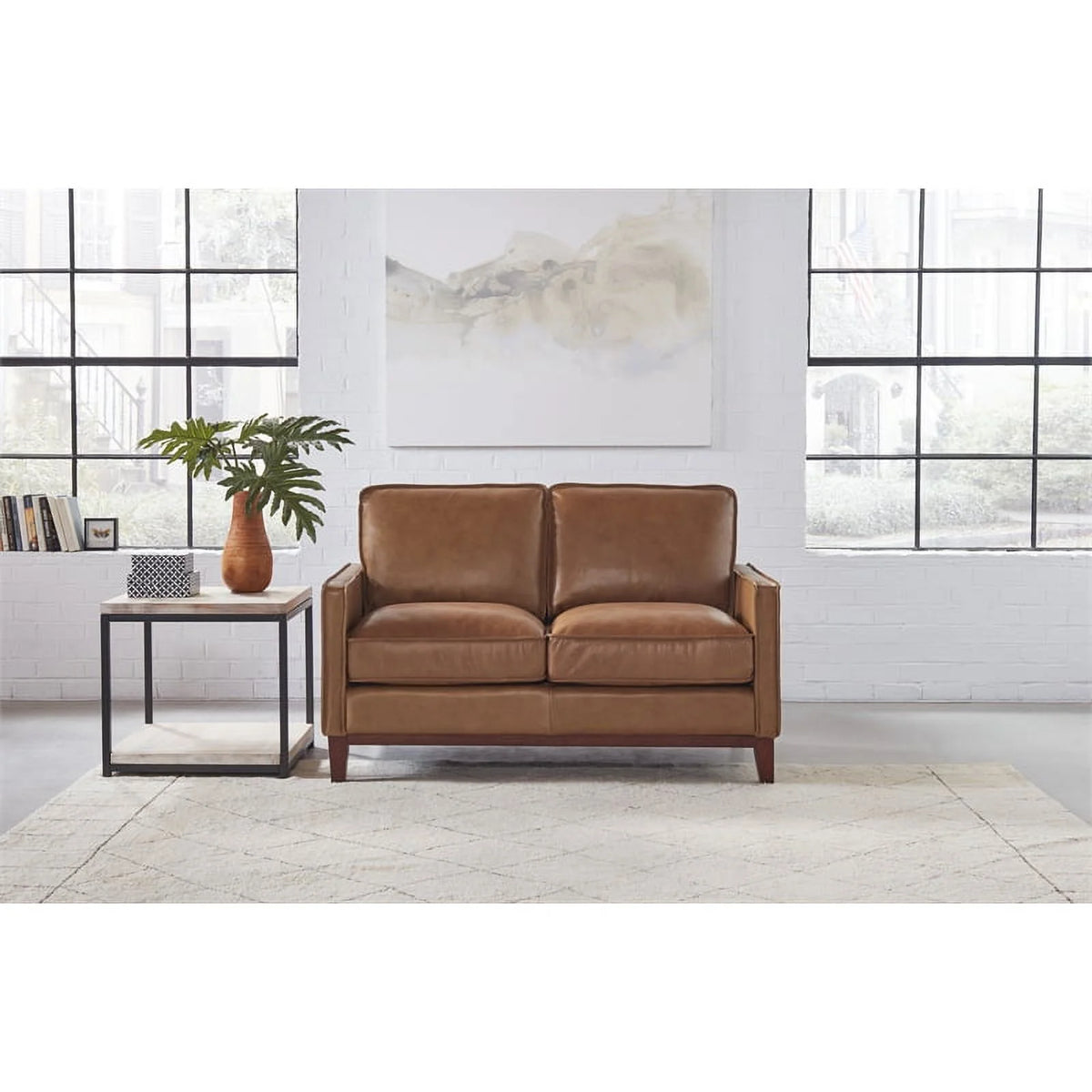 Camel Brown Leather Loveseat F952836
