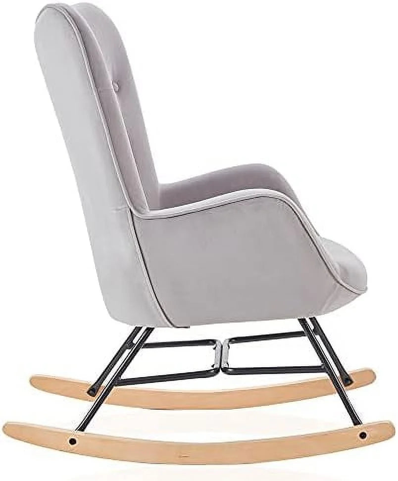 Gray Velvet Upholstered Rocking Chair V24475