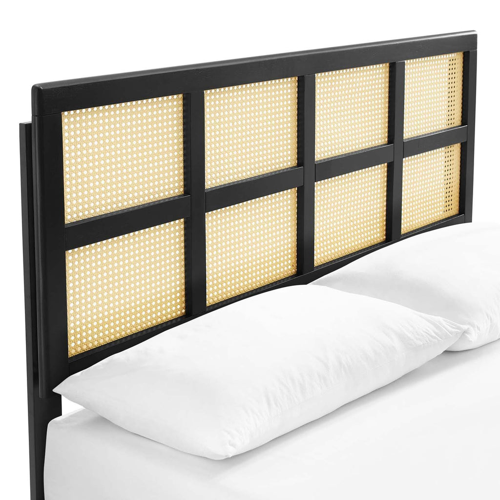 Black Cane and Wood Queen Platform Bed K41295