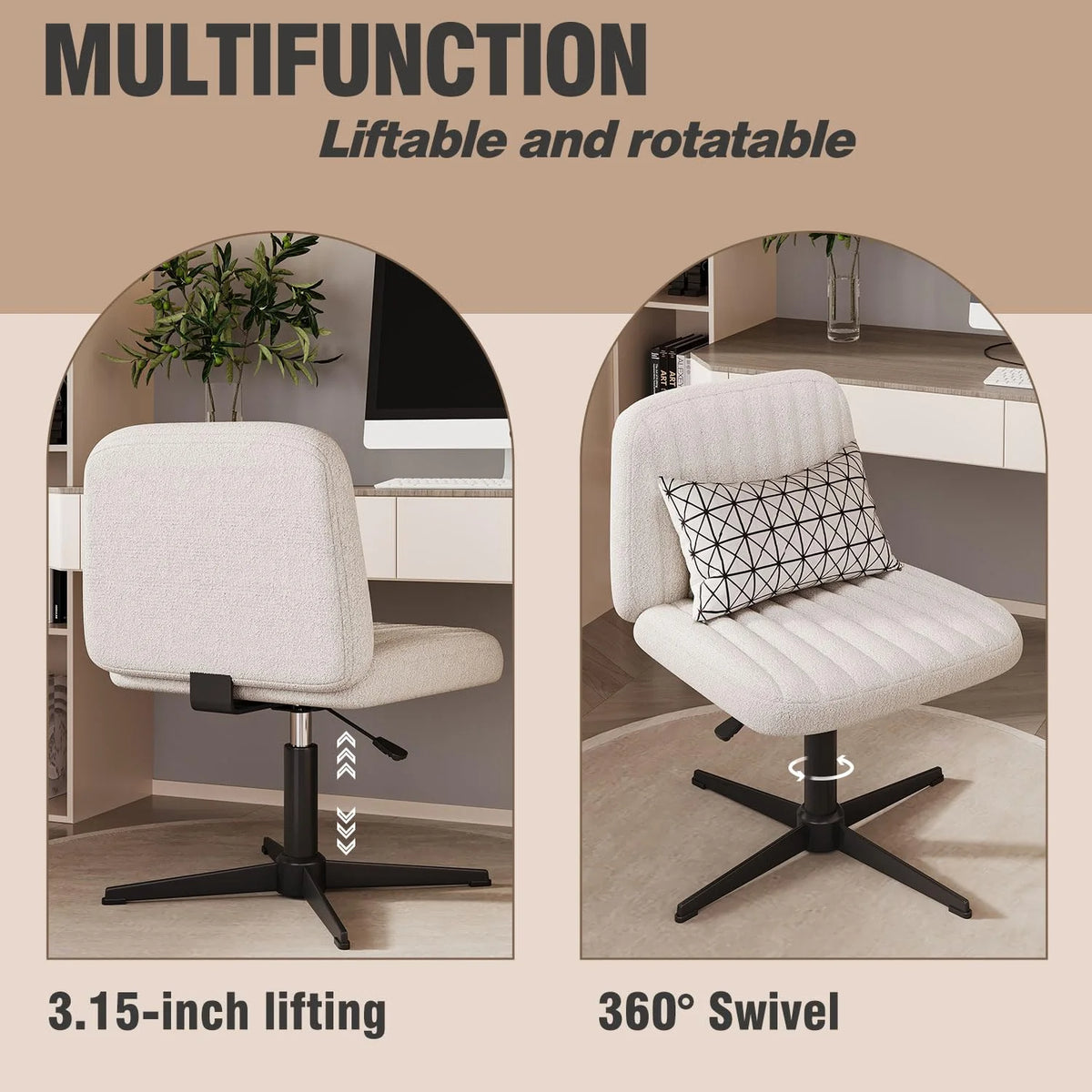 Armless Wide Seat Ergonomic Swivel Office Chair U925