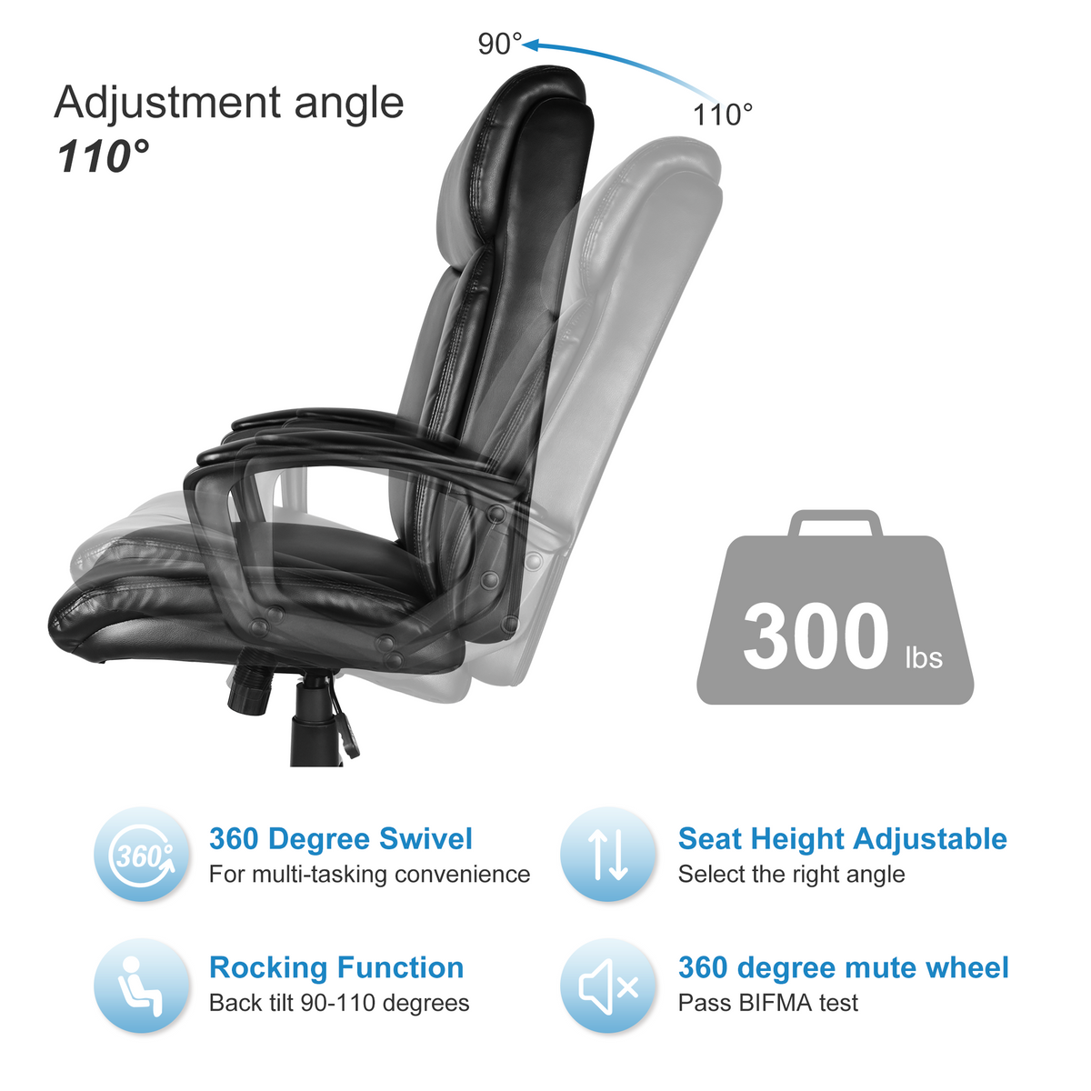Black PU Leather Adjustable Swivel Office Desk Chair G21685