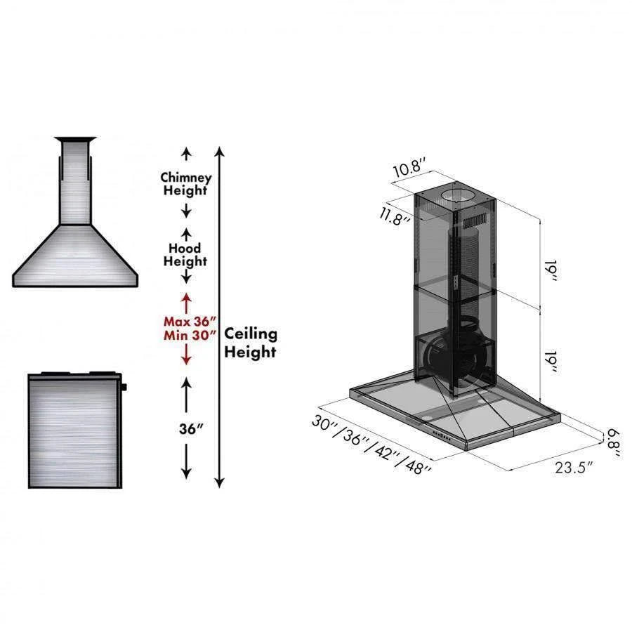 30 in. Island Mount Range Hood in Black Stainless Steel E9409