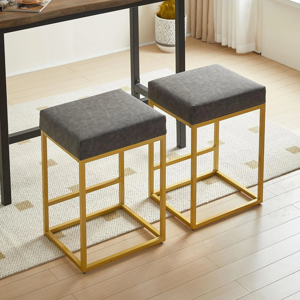 Grey PU Leather Bar Stools Set of 2 Z657
