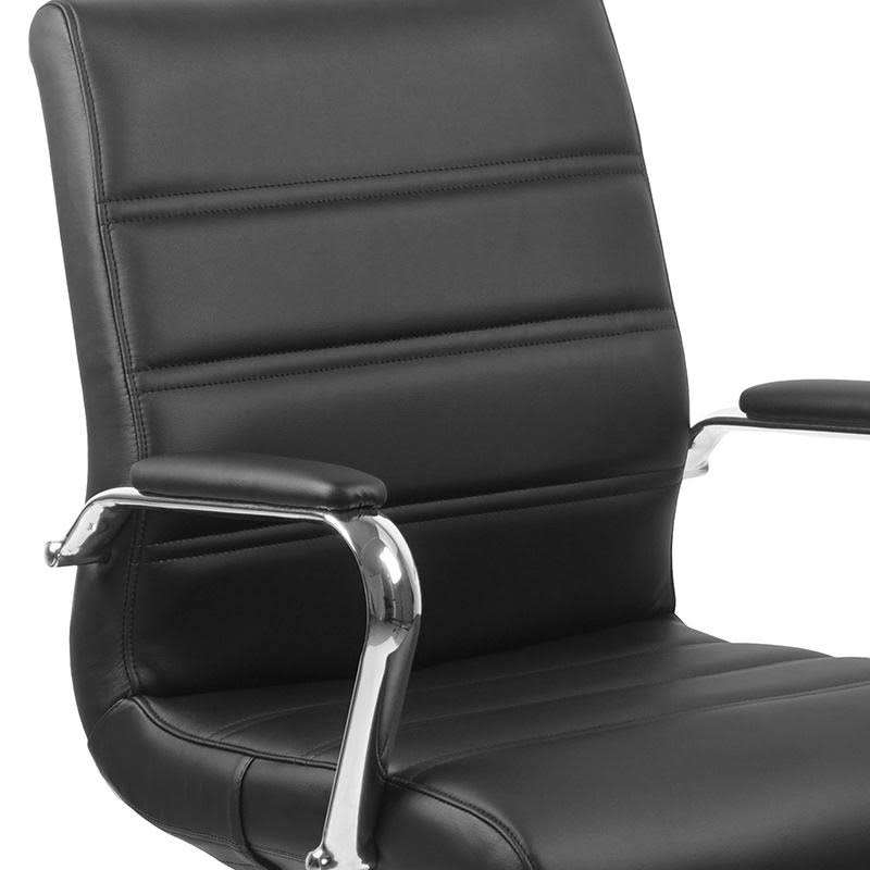 Black Leather Executive Swivel Office Chair with Chrome Base and Arms V2983