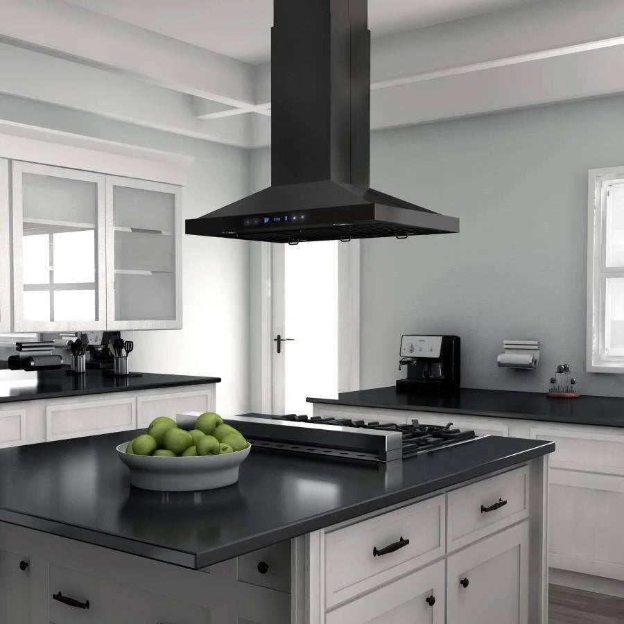 30 in. Island Mount Range Hood in Black Stainless Steel E9409