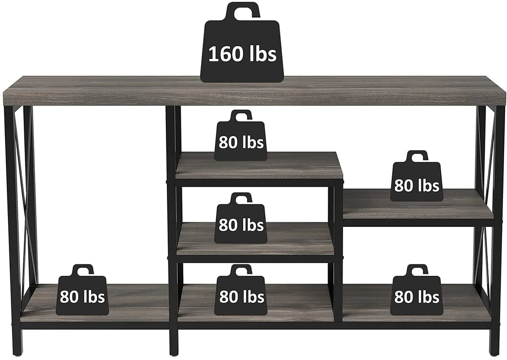 Gray 55"L Narrow Console Table with Storage Shelves A3831