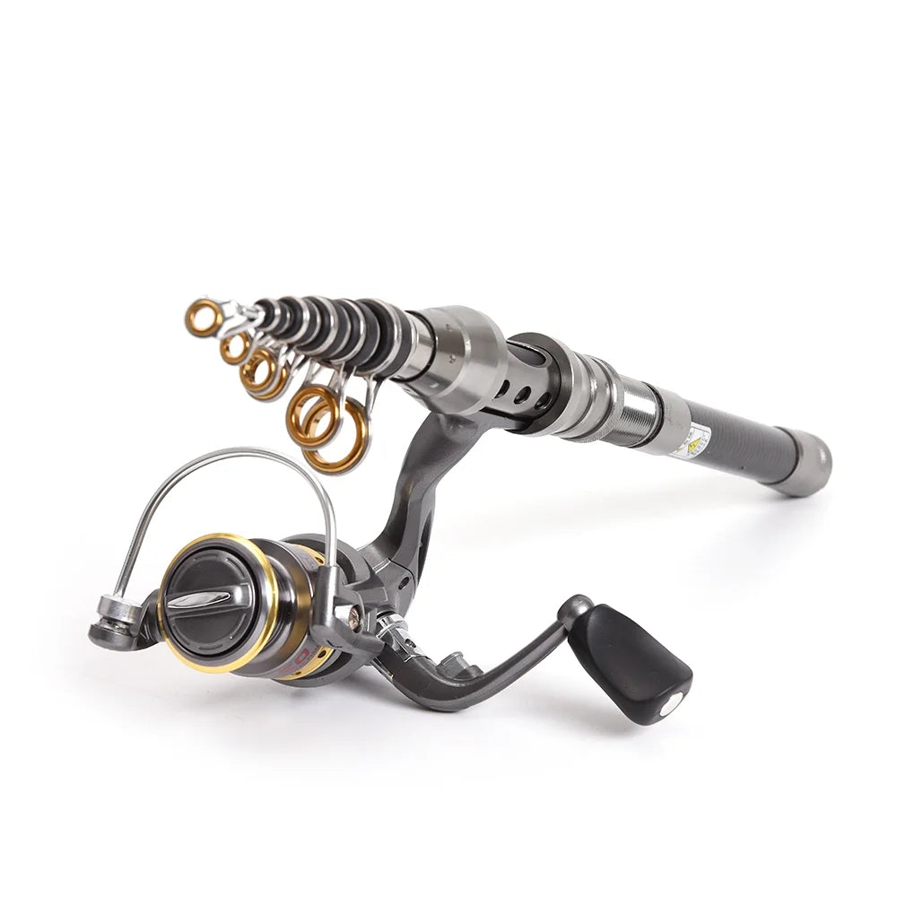 Telescopic Fishing Rod and Reel Combo Full Kit with 100M Fishing Line Lures Hooks Jig Head and Carrier Bag S421
