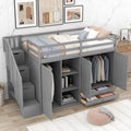 Solid Wood Loft Bed with Stairs, 2 Wardrobes, 3 Shelves and 2 Drawers, Gray N55331