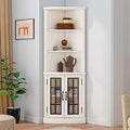 Washed Grey 5-Tier Corner Cabinet with Glass Doors Z13439