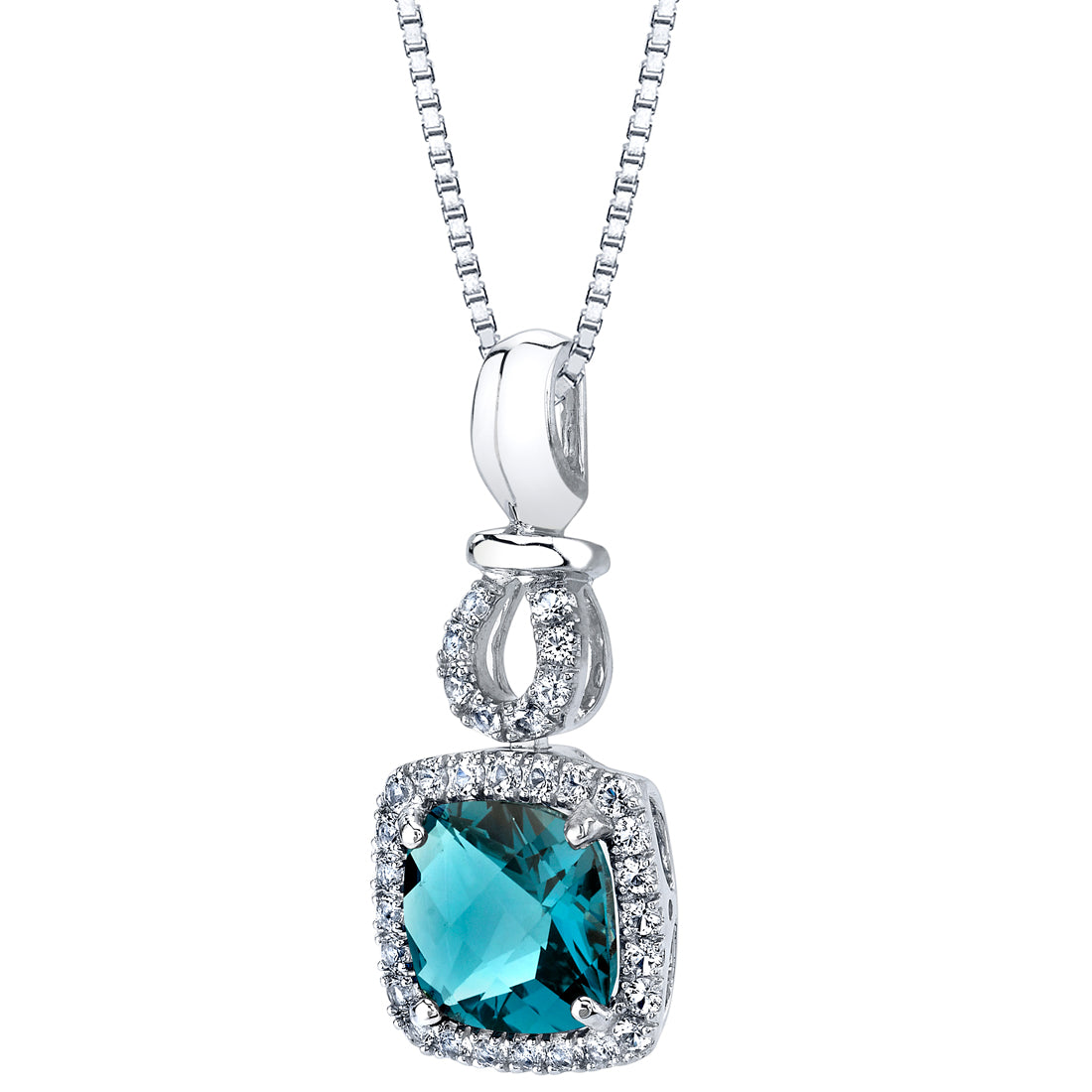 18" London Blue Topaz and White Topaz Pendant in 14K White Gold I4932