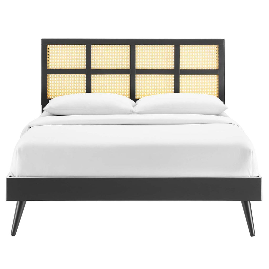 Black Cane and Wood Queen Platform Bed K41295