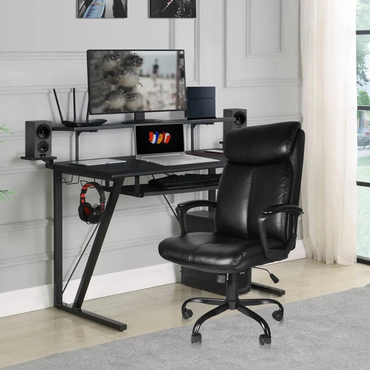 Black PU Leather Adjustable Swivel Office Desk Chair G21685