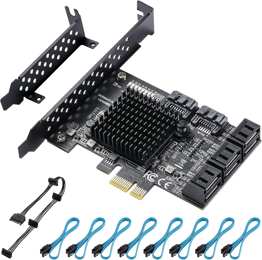 PCIe SATA Card 8 Ports with 8 SATA Cables and Low Profile Bracket I322