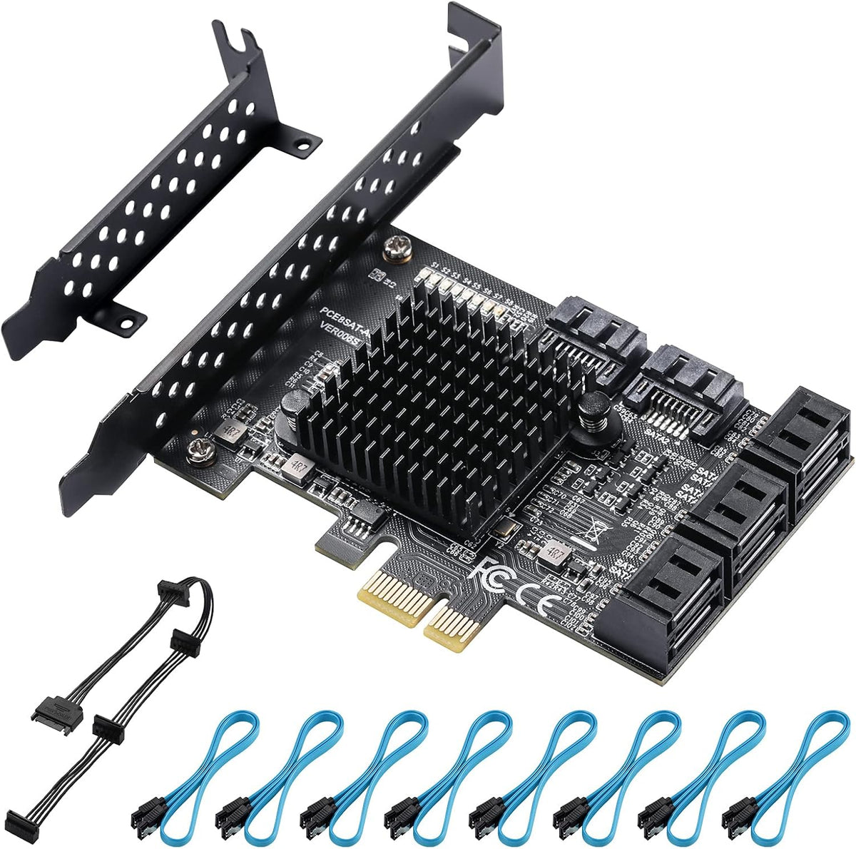 PCIe SATA Card 8 Ports with 8 SATA Cables and Low Profile Bracket I322