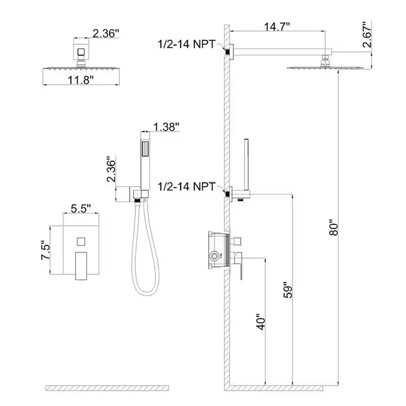 12 in. Dual Shower Heads Fixed and Handheld Shower Head in Chrome P7887