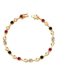 18K Yellow Gold Plated Silver Red Created Ruby Black Onyx White Lab Grown Diamond Bracelet S253380