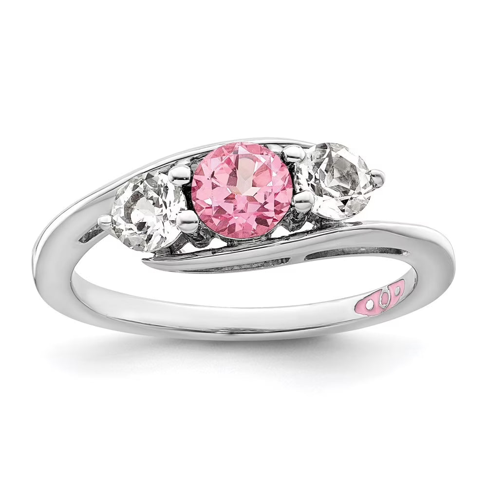 Sterling Silver Rhodium-plated White and Pink Swarovski Topaz Ring Size 7 K608216