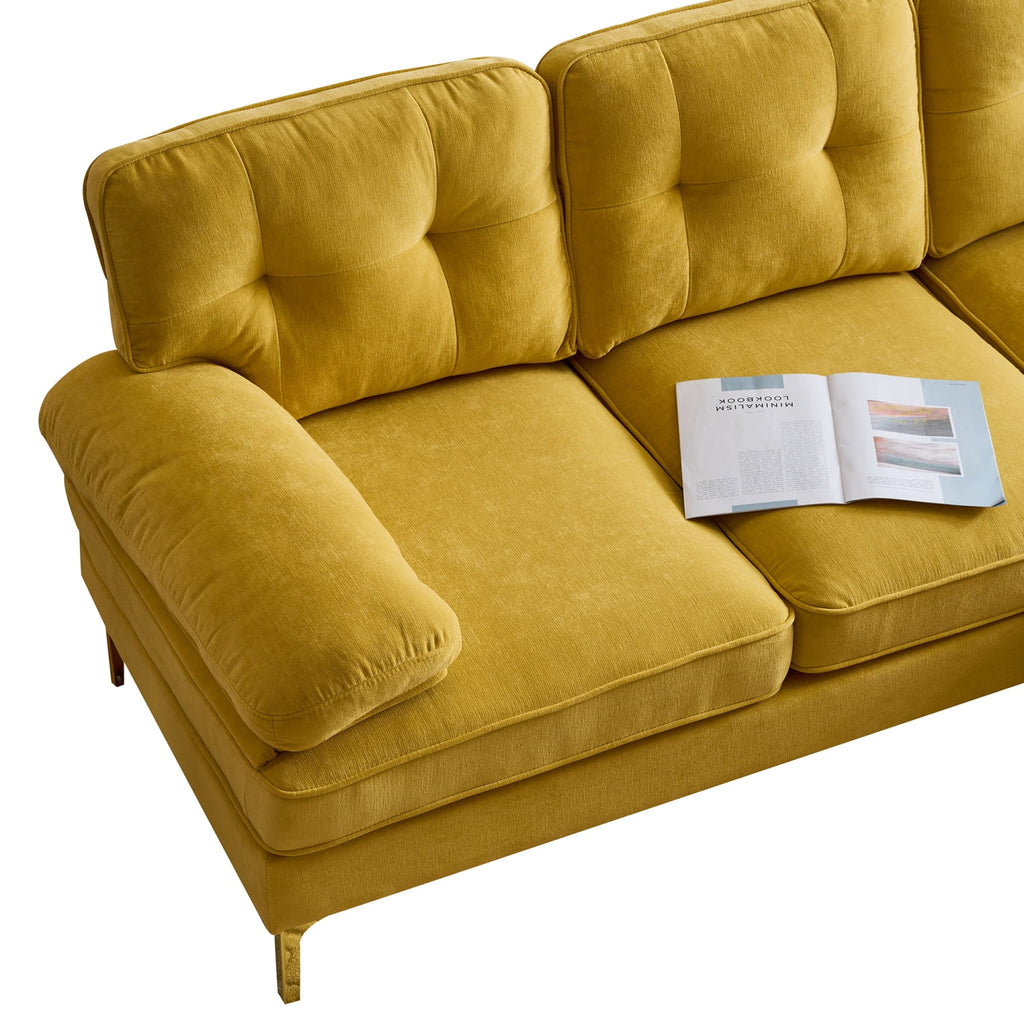 Yellow Velvet 3 Seater Sectional Sofa with Chaise E91262