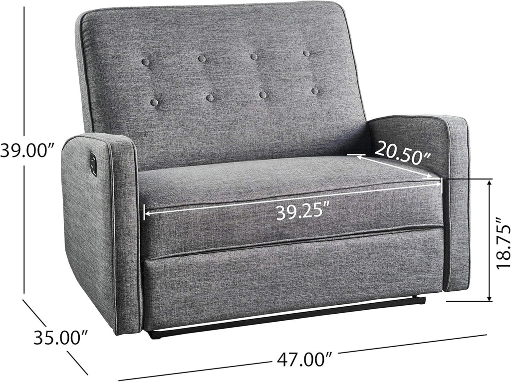 Grey Black Buttoned Fabric Reclining Loveseat G1048