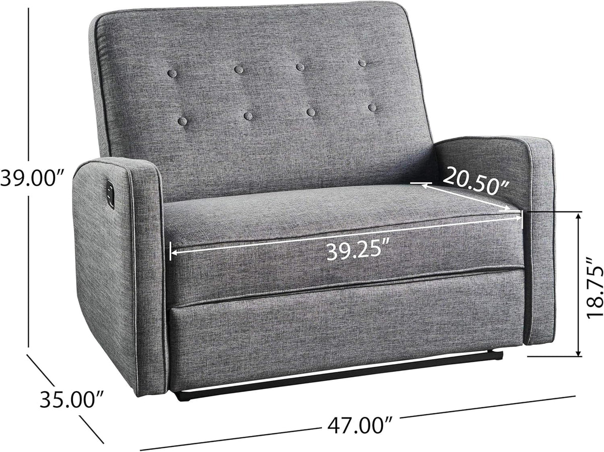 Grey Black Buttoned Fabric Reclining Loveseat G1048