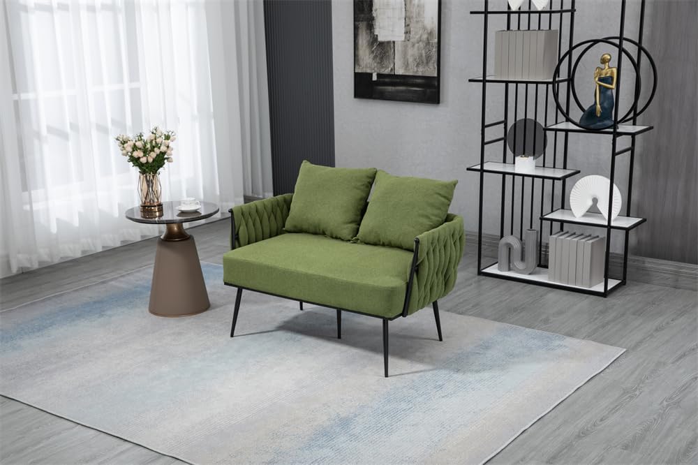 Green Velvet Tufted Armchair with Metal Legs and 2 Couch Pillows E9403