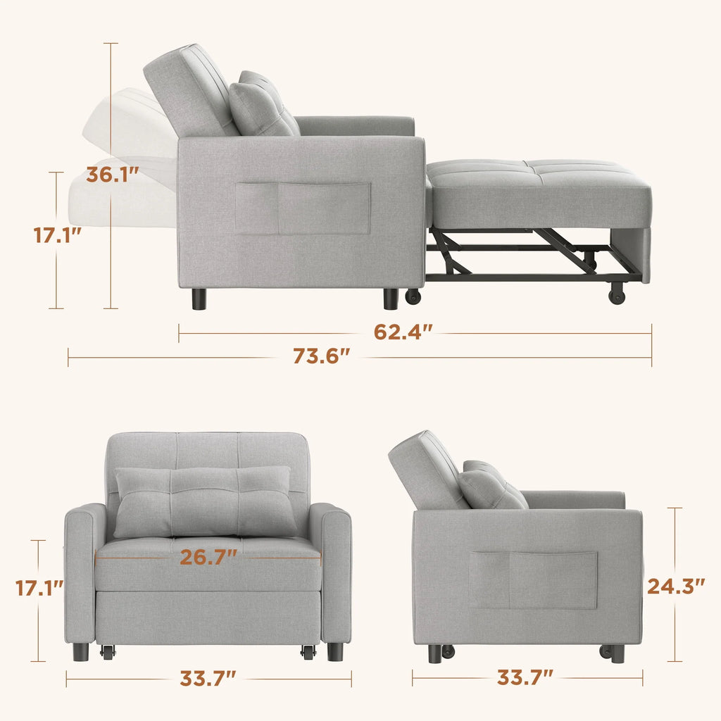 Light Gray Convertible Sofa Bed U378769