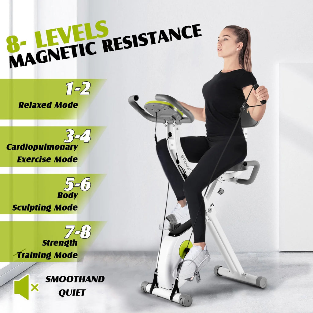 Folding Upright Cycling Exercise Bike with Backrest Magnetic Resistance Q174