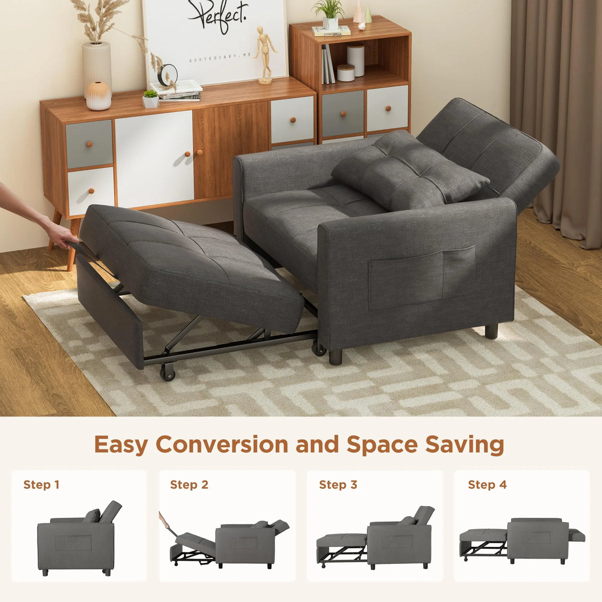 Light Gray Convertible Sofa Bed U378769