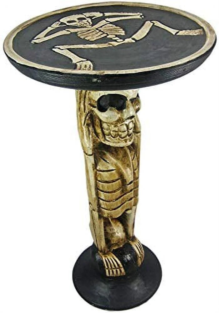 Skull Bone Hand Carved Wood Plant Stand End Table I46097
