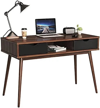 Mid Century Desk with Drawers & Solid Wood Legs L557367