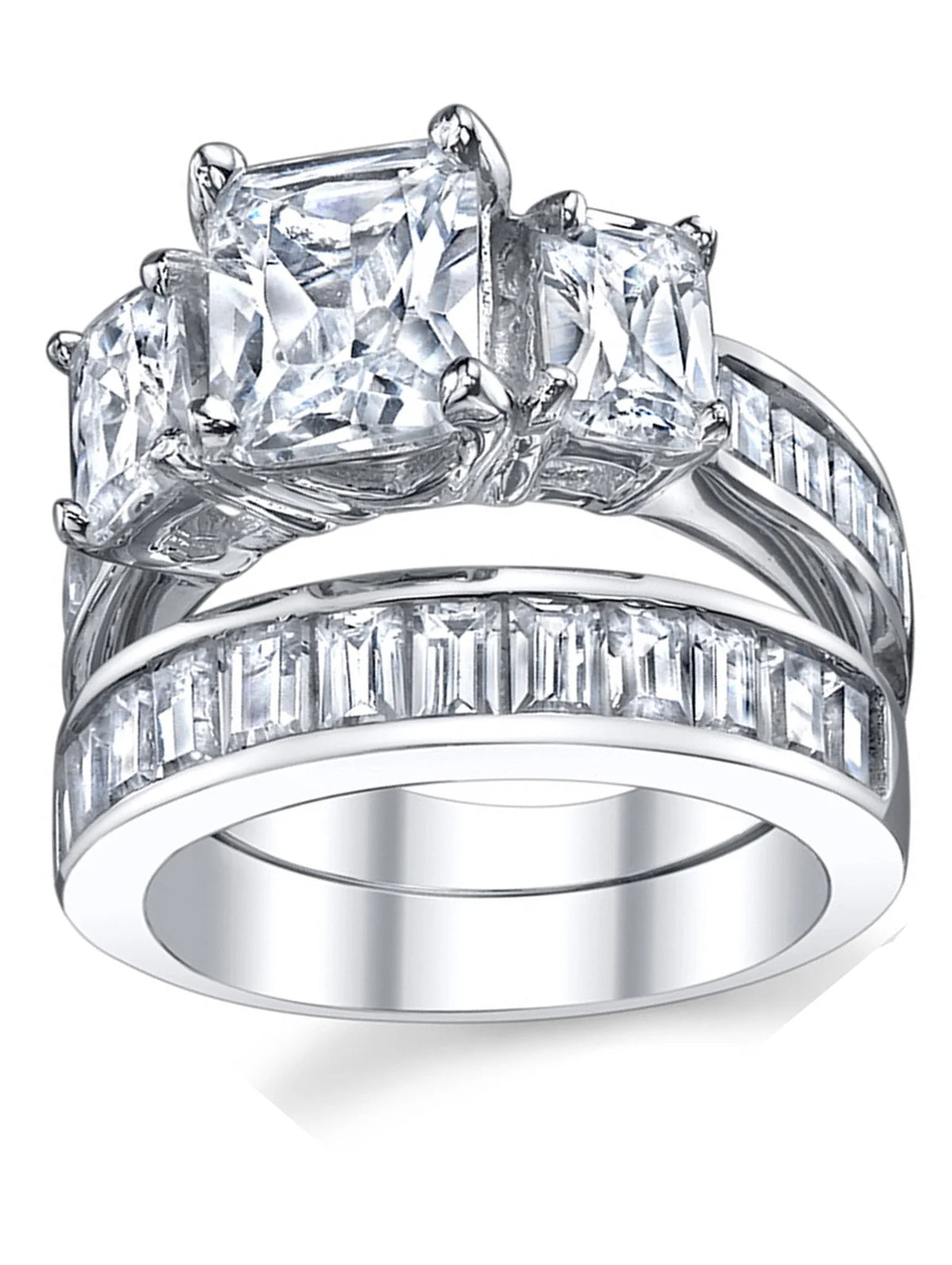 Sterling Silver Cubic Zirconia Engagement Ring Set Size 7 C140883