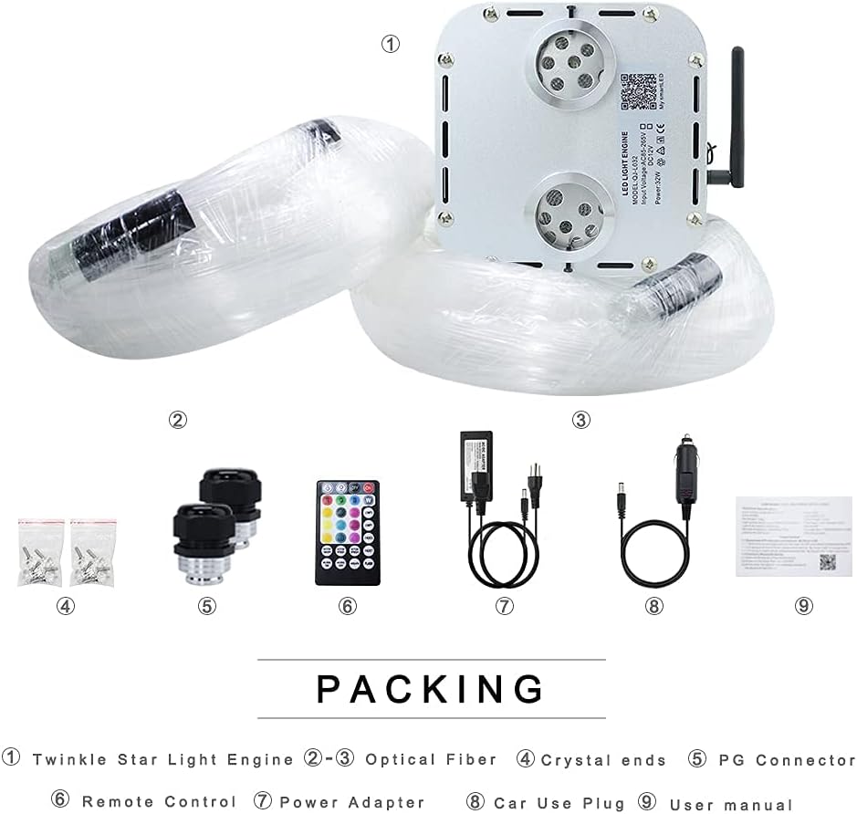 32W RGBW Fiber Optic Lights Kit Star Ceiling Sky Light 16.4ft/5m 1330pcs Mixed Fibers E97182