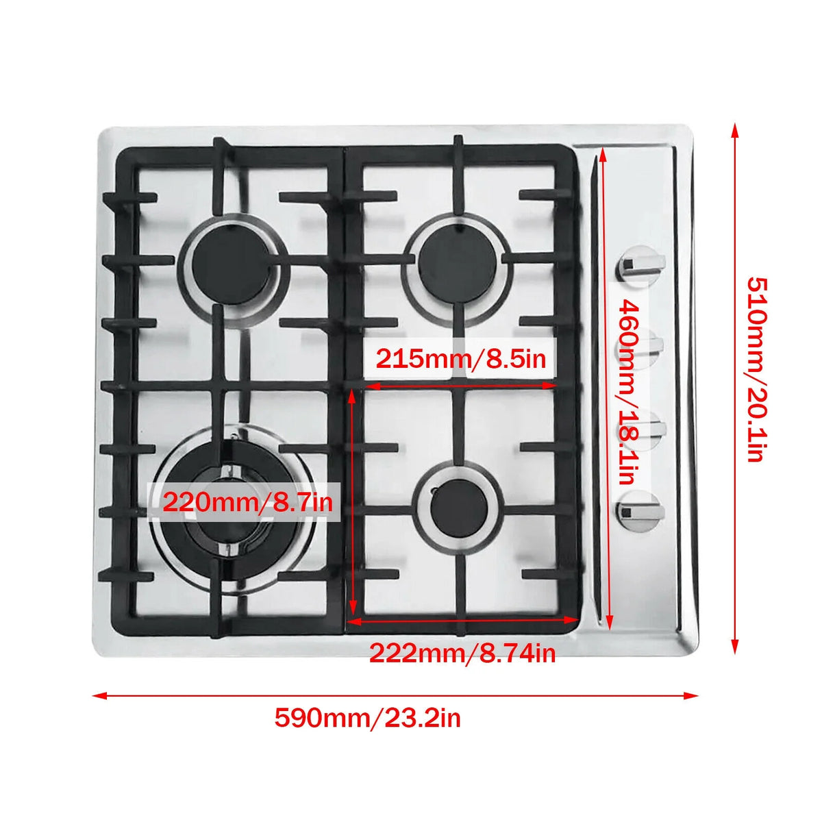 Stainless Steel 4-Burner Built-In Gas Cooktop F500