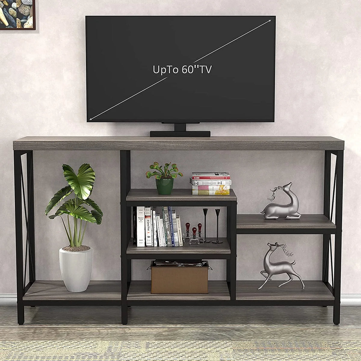Gray 55"L Narrow Console Table with Storage Shelves A3831