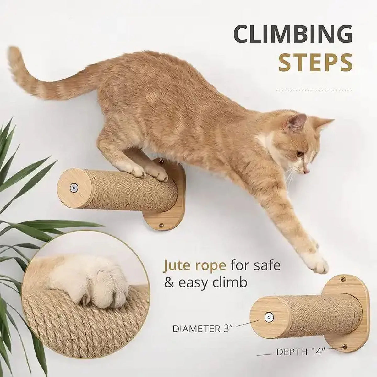 11.8” Cat Wall Steps 2 Pack with Jute Scratching H6529