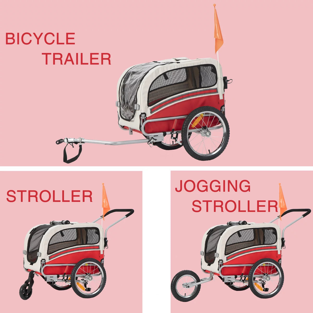 3-in-1 Dog Bicycle Trailer, Dog Stroller, and Dog Jogging Stroller, Orange Z364